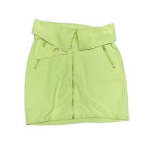 Lime green moto denim skirt